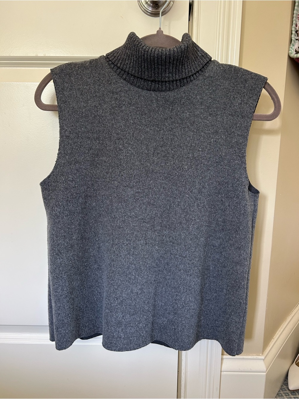 Zara Sleeveless Turtleneck Knit Top in Charcoal Gray